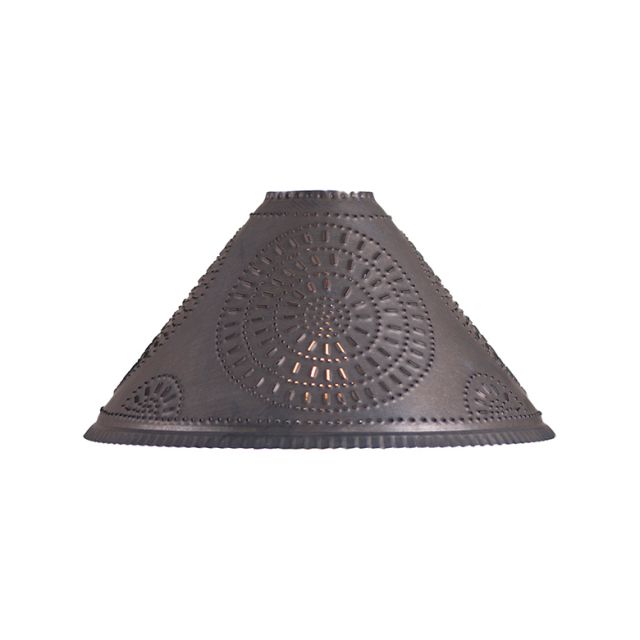 Irvins Tinware Cupid Shade With Chisel In Kettle Black Irvins Tinware Cupid Shade With Chisel, Black Punched Tin Lamp Shade