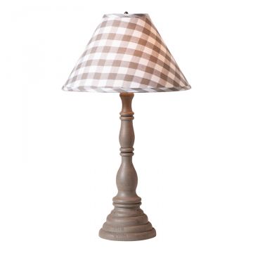 Davenport Wood Table Lamp in Earl Gray with Fabric Gray Check Shade
