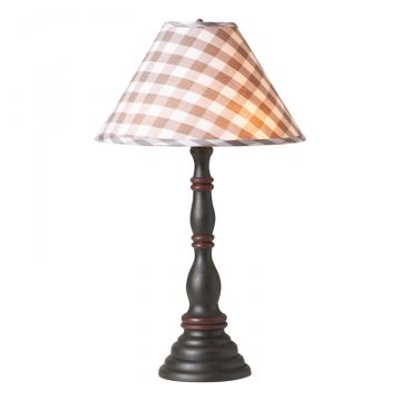 Davenport Wood Table Lamp in Rustic Black with Fabric Gray Check Shade