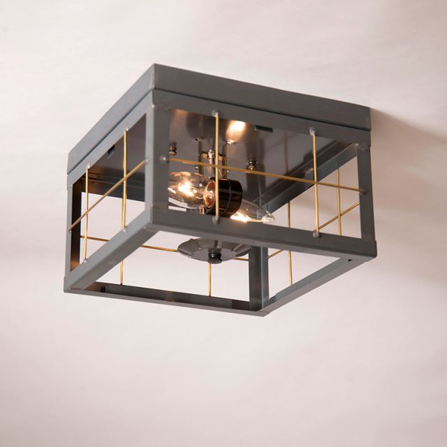Irvin S Tinware Double Flush Mount Ceiling Light With Brass Bars