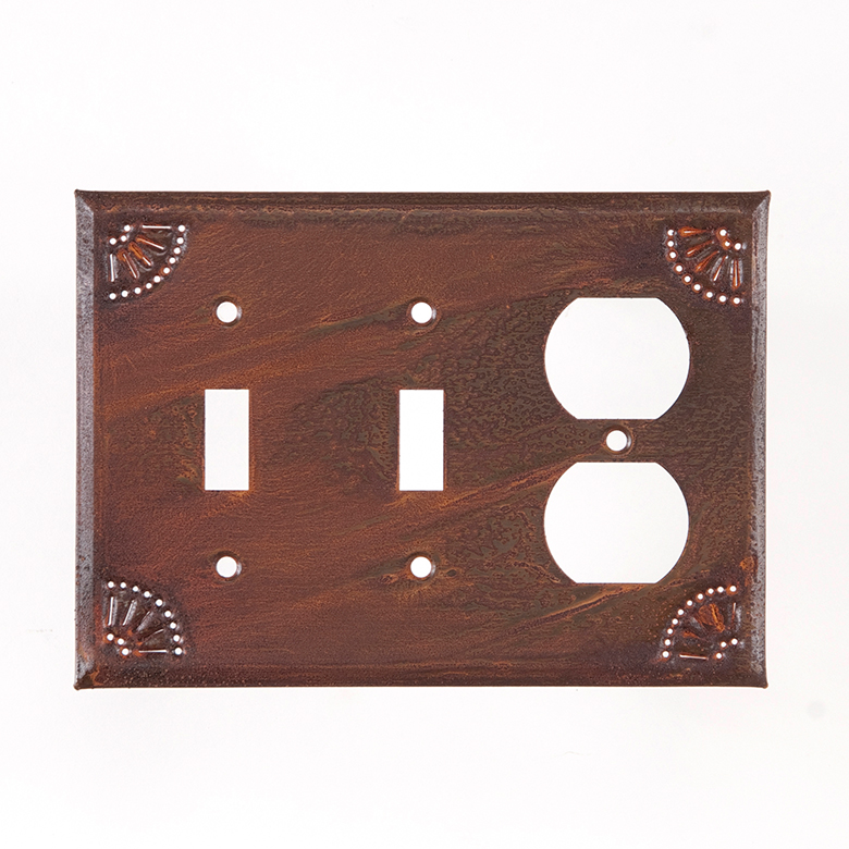 Double Switch and Outlet Cover with Chisel in Rustic Tn