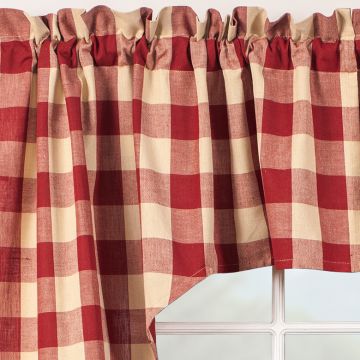 Garnet and Tan Check 36-Inch Unlined Swag Set