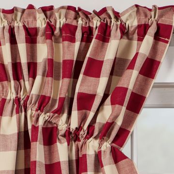 Garnet and Tan Check 63-Inch Lined Prairie Swag Set