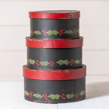 Holly on Black Background Folk Art Box Set