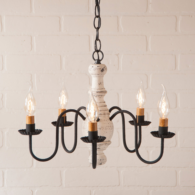 5-Arm Lancaster Wood Chandelier in Americana Vintage White