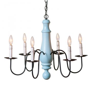 6-Arm Large Norfolk Wood Chandelier in Misty Blue