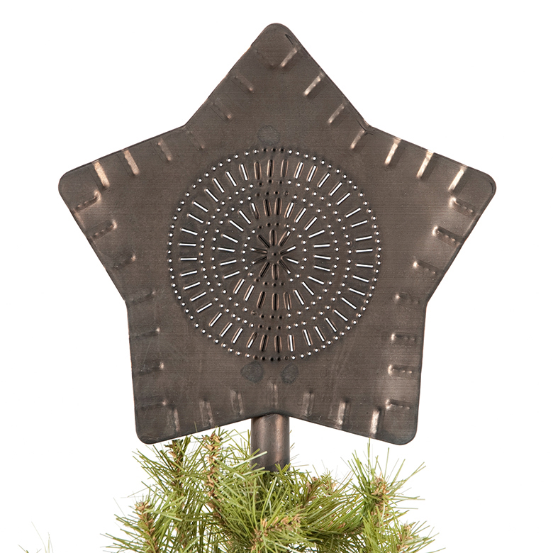 Irvins tinware large star tree topper in kettle black