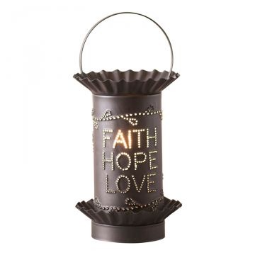 Mini Wax Warmer with Vert. Faith Hope Love in Kettle Black