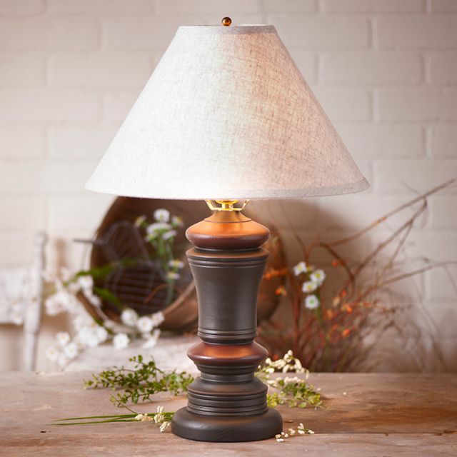 Irvins Tinware Peppermill Lamp in Black with Fabric Linen Shade