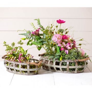 Rustic Oval Metal Basket Set