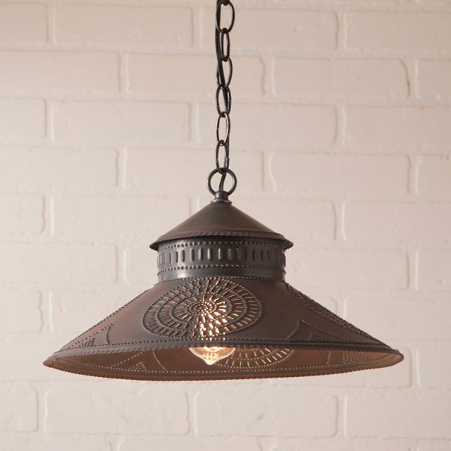 Irvin S Tinware Shopkeeper Shade Light Pendant With Chisel In