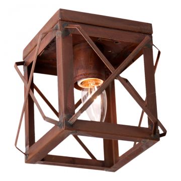 1-Light Flush Mount Single Ceiling Light with Folded Bars in Rustic Tin