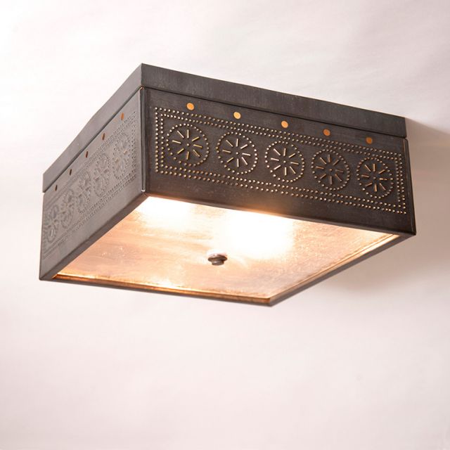 Irvin S Tinware Square Flush Mount Ceiling Light With Chisel In