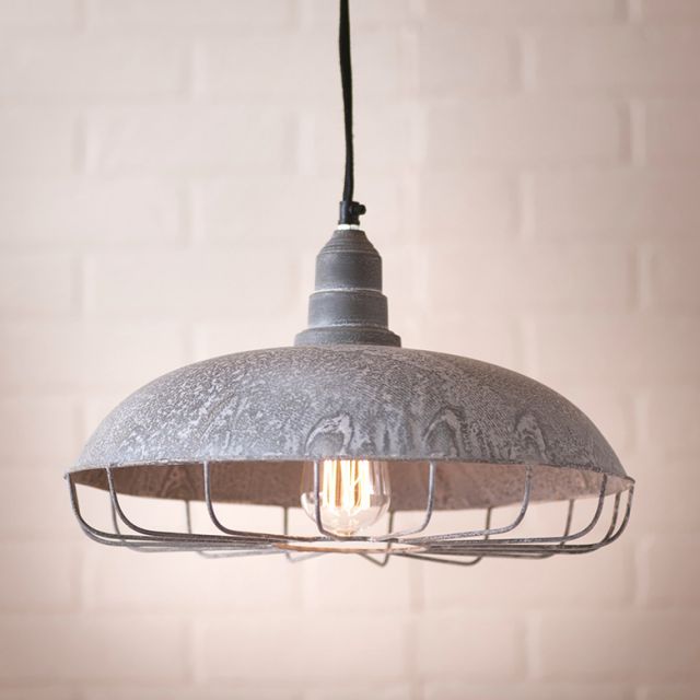 Irvins Tinware Colander Pendant Light 9.75 high x 12 Diameter in Weathered Zinc 
