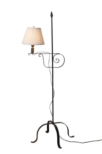 Irvins Tinware Wrought Iron Flame Tip Adjustable Floor Lamp with Shade